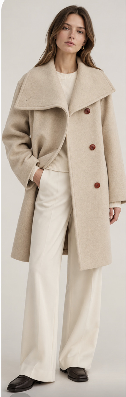 NWT MANGO MNG BEIGE CONGUITO WIDE MAXI LAPEL OVERSIZED WOOL BLEND COAT SZ S